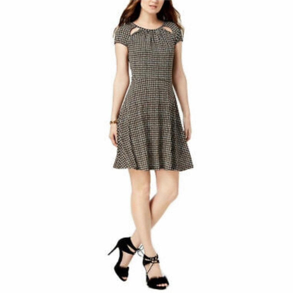 Michael Kors Houndstooth Keyhole Flounce Dress